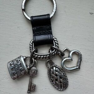 Brighton Silver Charm/ Keychain with Black Leather